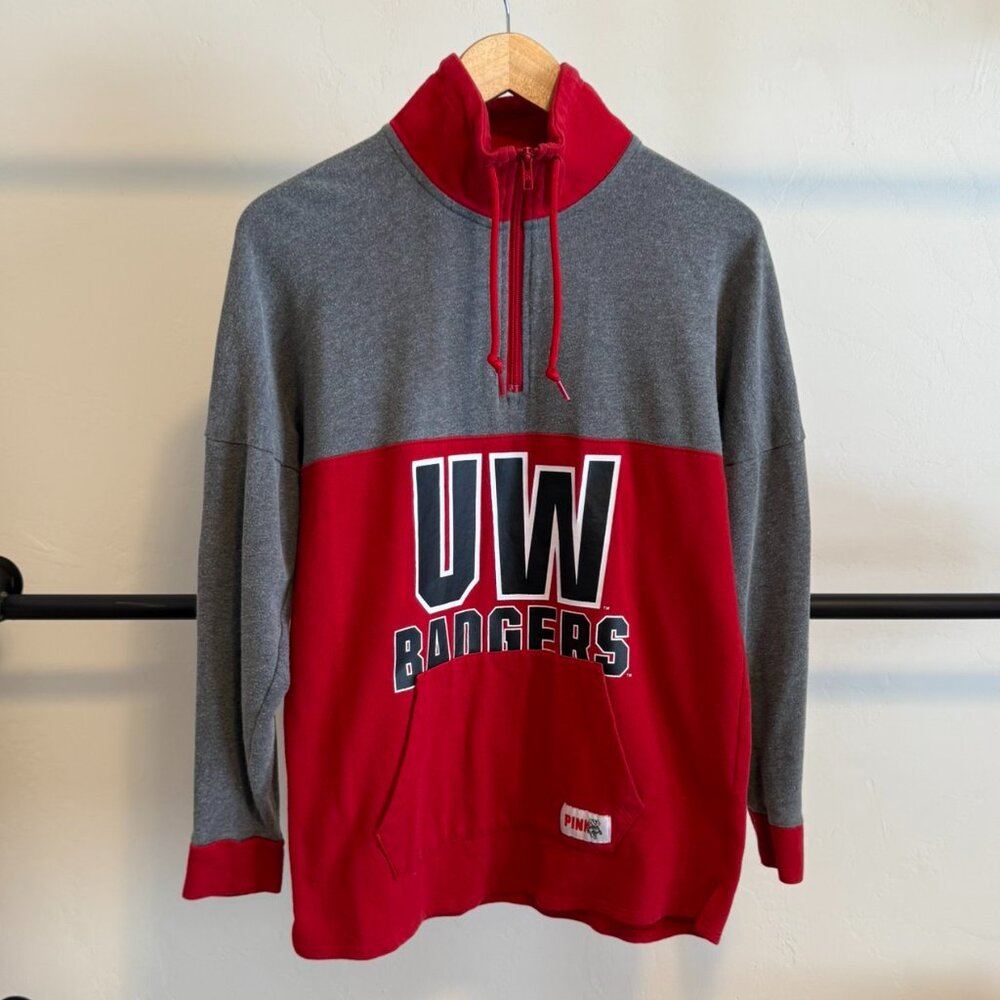 Victoria Secret Pink Wisconsin Badgers Red & Gray Quarter Zip Sweatshirt S